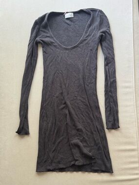 Wilfred Free Ribbed Scoop Neck Long Sleeve Dress - Charcoal Gray
